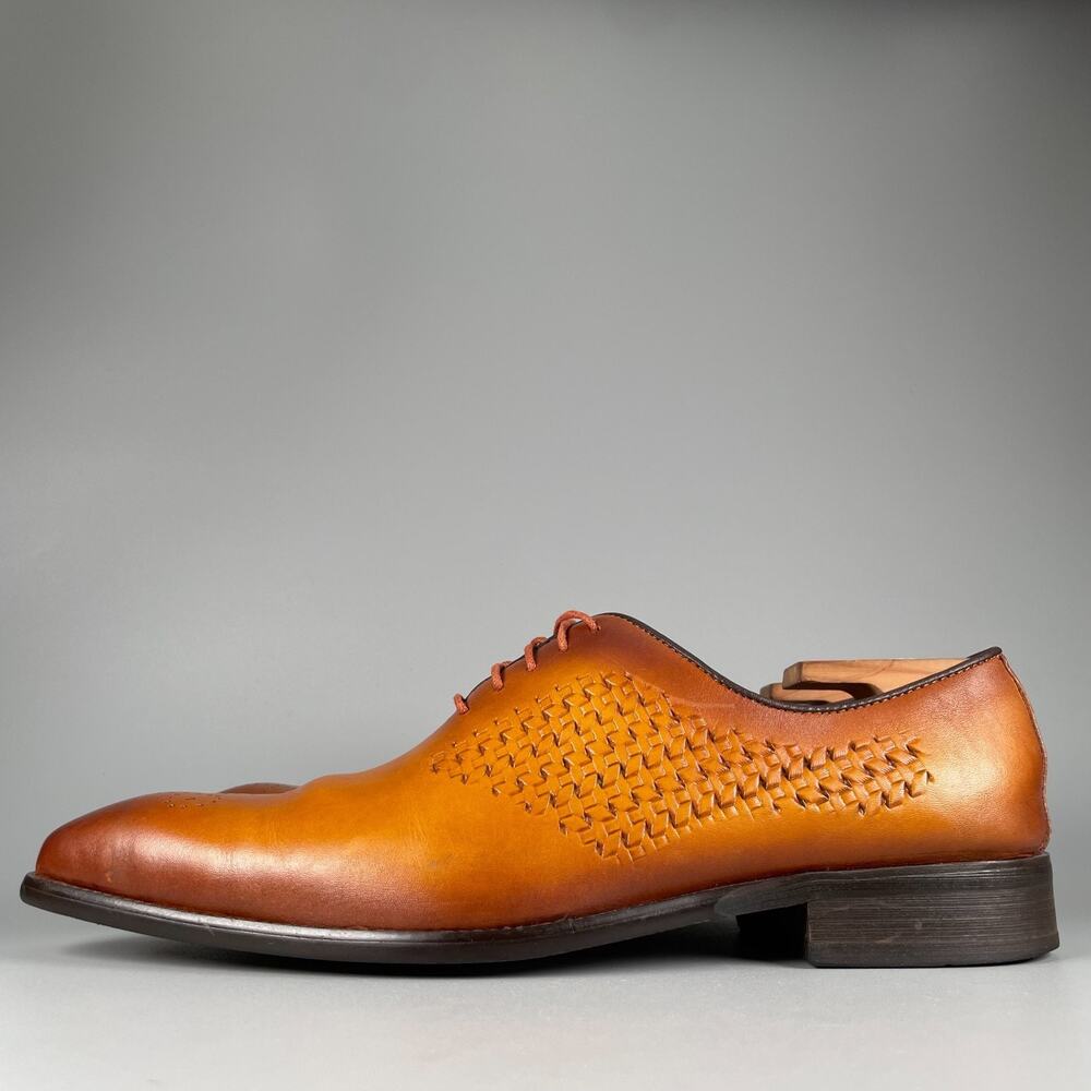 Maison Forte Men's Size 10 Brown Woven Leather Lace Up Oxford Dress Shoes Casual